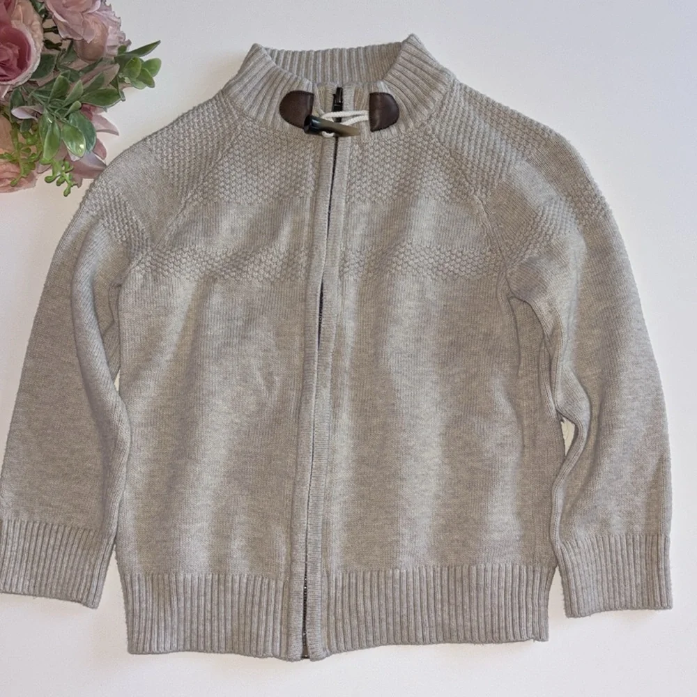 Gray Toddler Zip up Sweater Boys 4T Grandpa Cardigan Zip Up light Gray Sweater